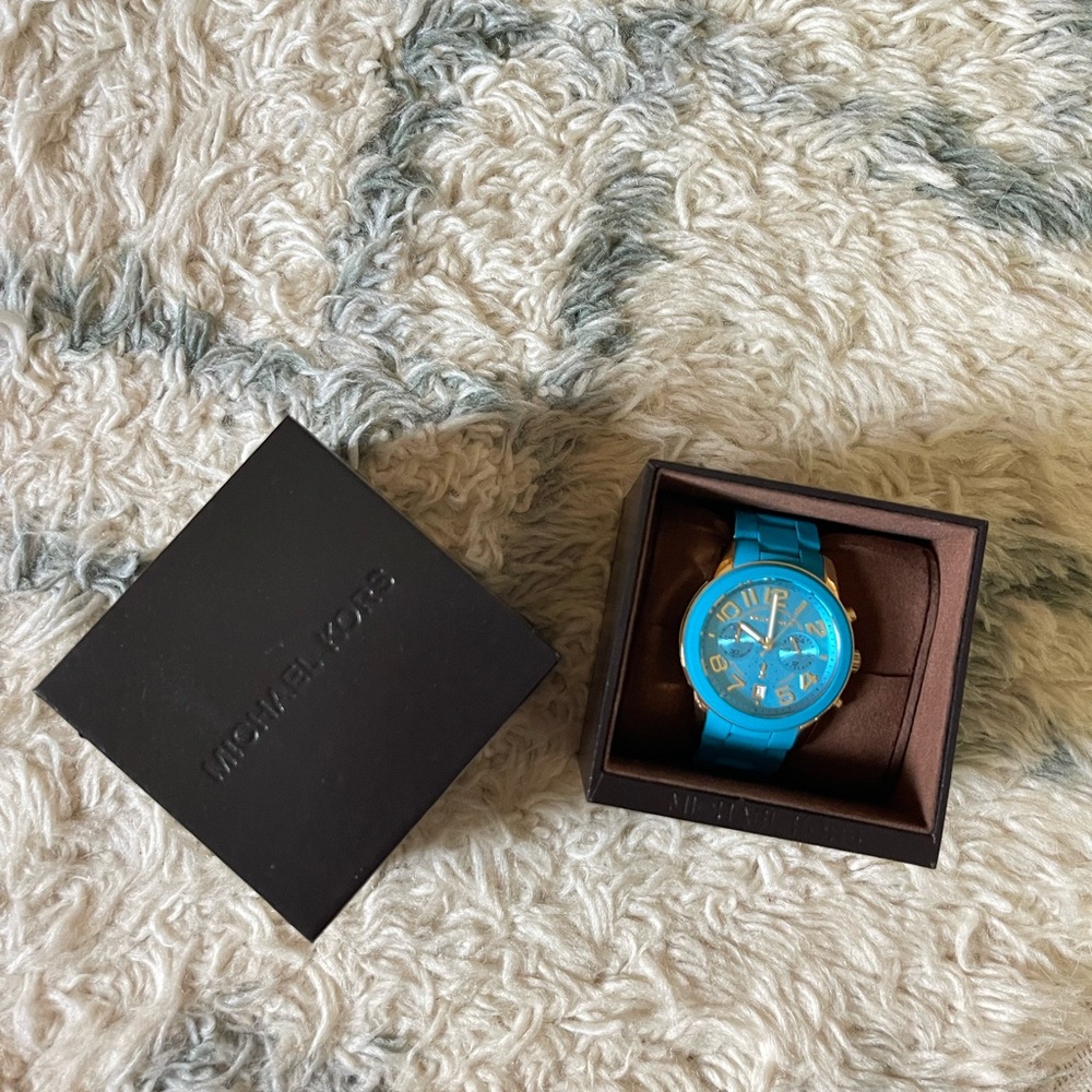 MICHAEL KORS MK5891 MERCER WOMEN'S 41MM CHRONOGRAPH BLUE SILICONE QUARTZ WATCH